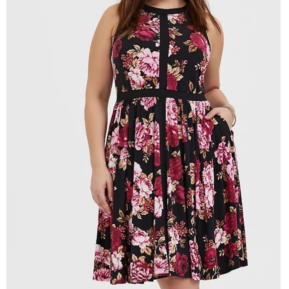 torrid Dresses & Skirts - Torrid Black Floral High Neck Skater Dress